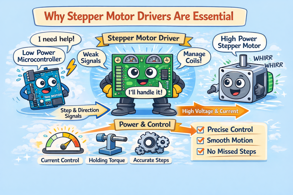 schematic showing the role of stepper motor drivers