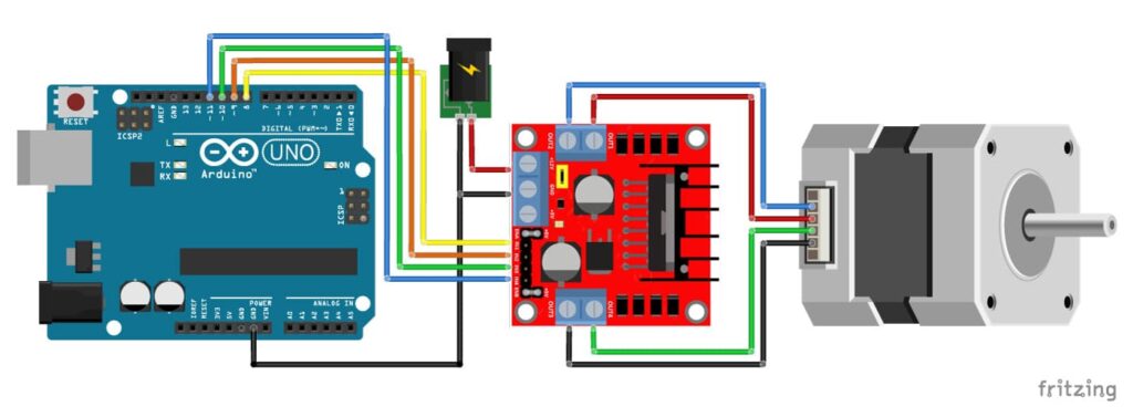 Interfacing stepper motor with L298N and Arduino diagram